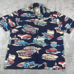 Vintage Paradise Found Large Button‎ Up Classic Cars Hawaiian Style